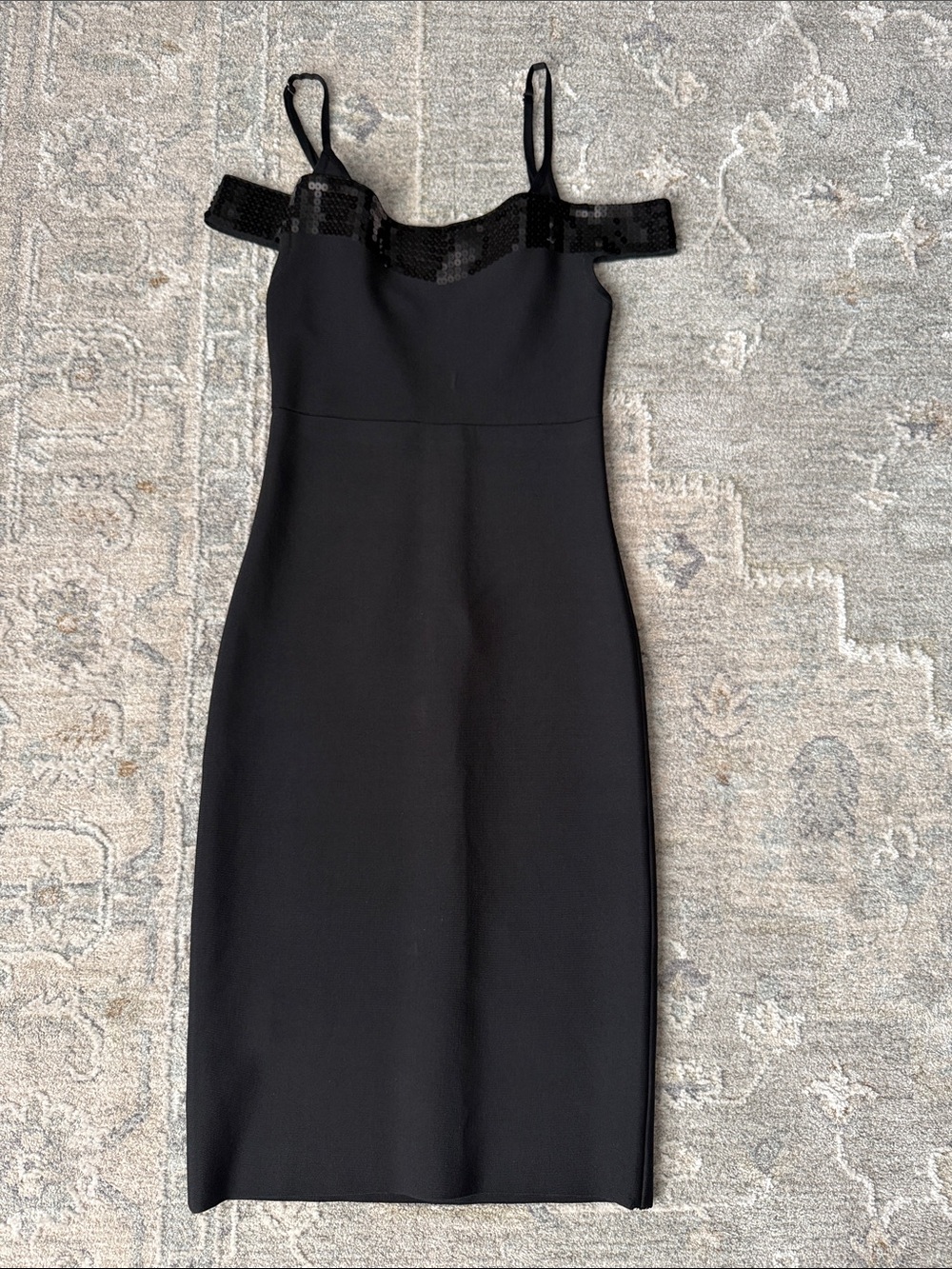BCBGMaxAzria Black Sequin-Trim Midi Dress